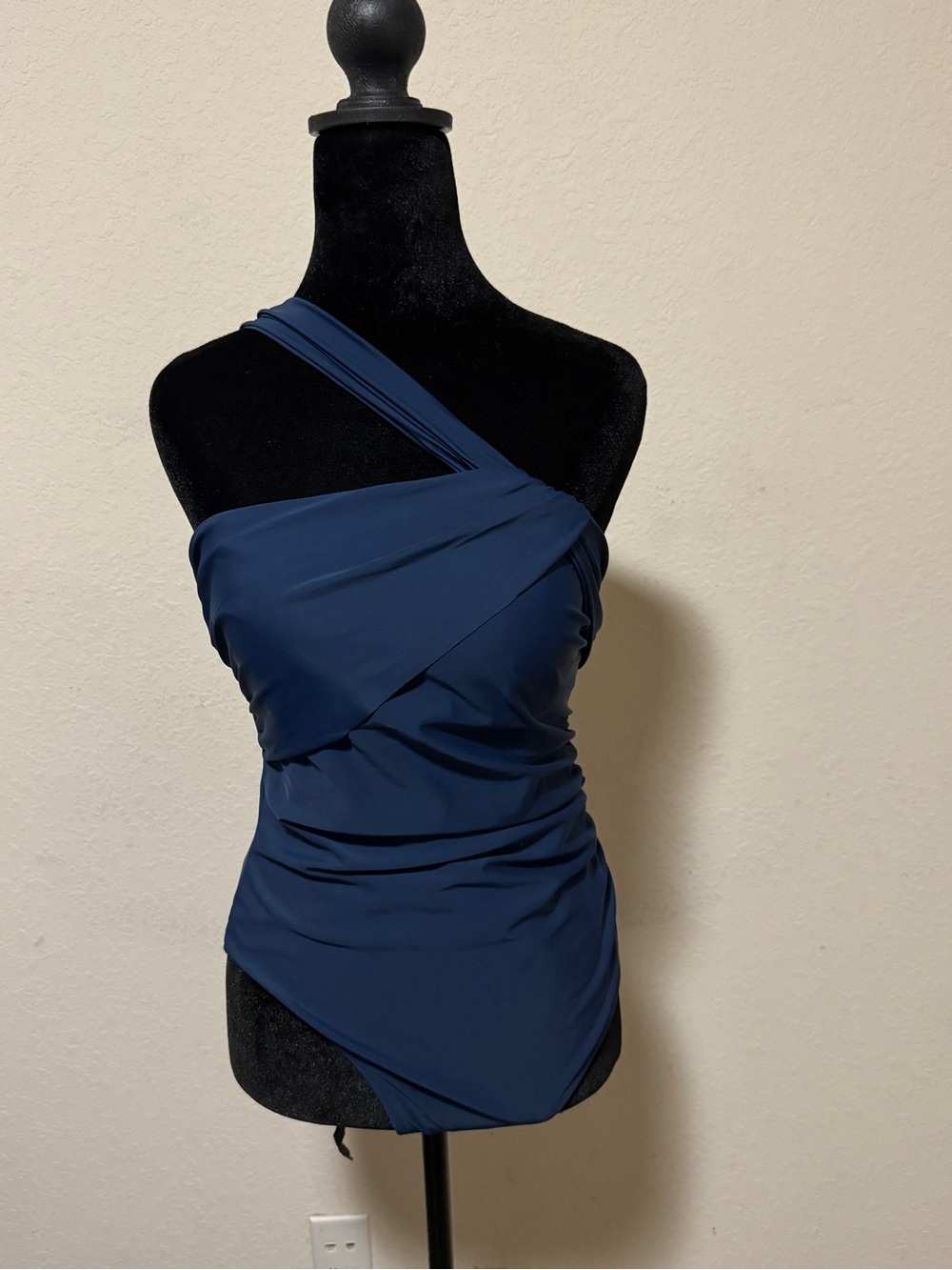 Cupshe Navy Blue One Shoulder Ruched Swimsuit Tummy Contour Slimming One Piece M